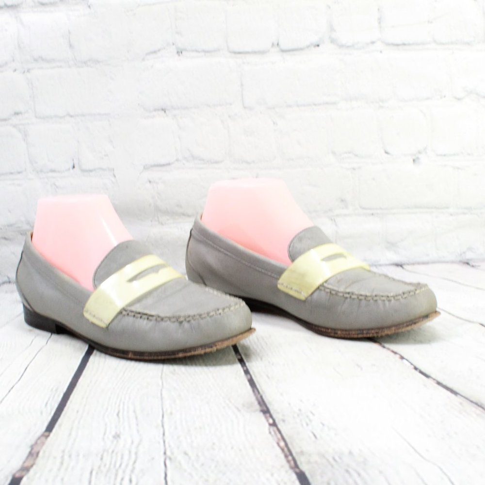 Cole Haan Monroe Gray Sheen Reflective Leather Penny Loafers Size 7.5 B - Picture 3 of 9